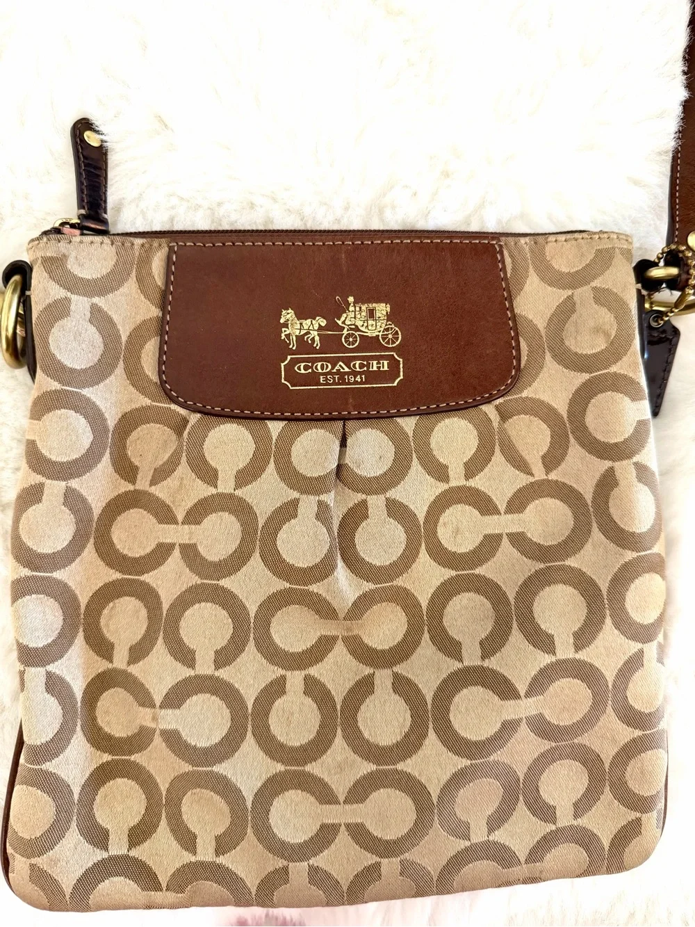 Coach Brown Signature Canvas Crossbody with Leather Trim